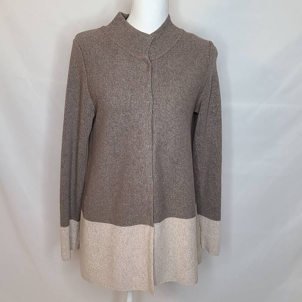 Burberry Britt Benedetta B. Knit Color Block Cardigan Button Up Brown/Tan sz M